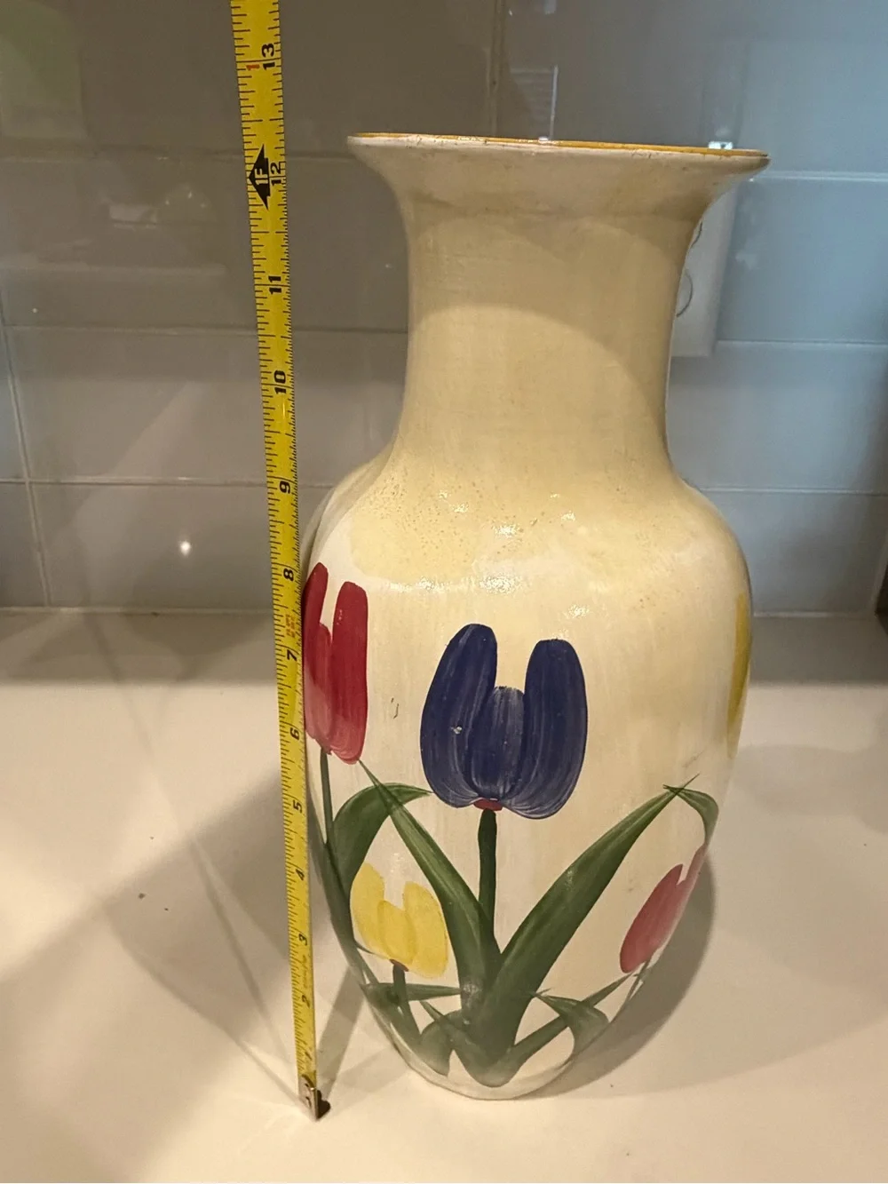 Hand-Painted Tulip Ceramic Vase - Cream Vintage Watt